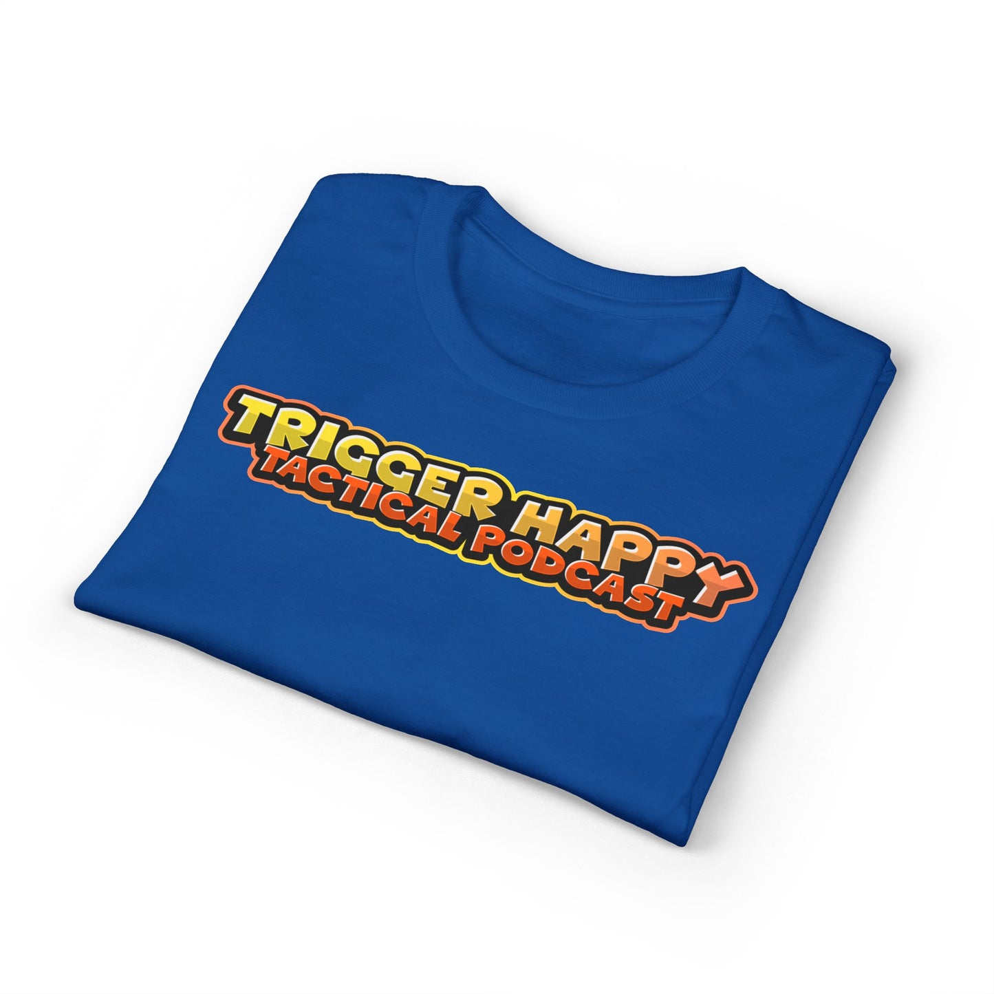 Trigger Happy Tactical Podcast T-Shirt — “Don’t Be a P*ssy” Middle Finger -Tan Gear Tee