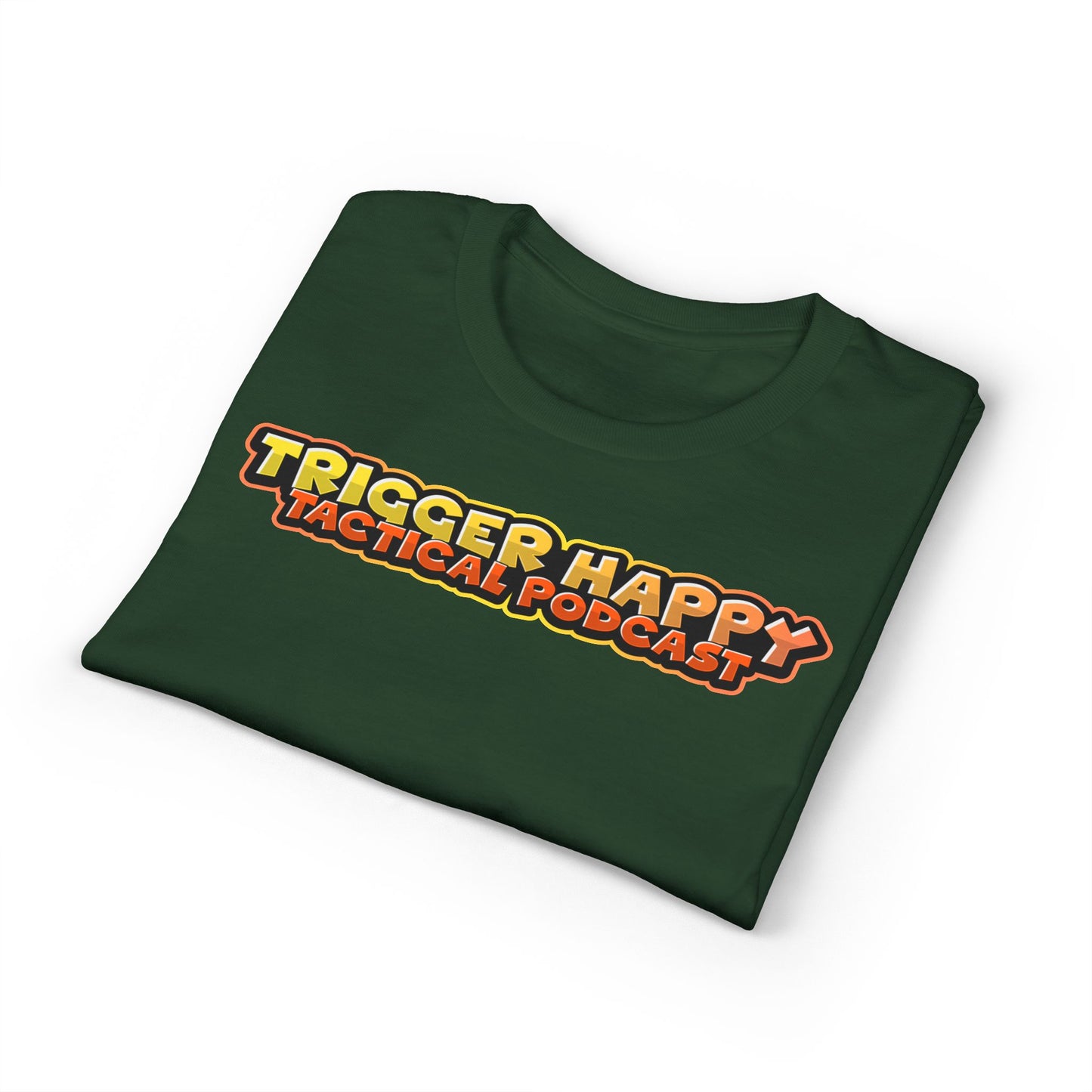 Trigger Happy Tactical Podcast T-Shirt — “Don’t Be a P*ssy” Middle Finger -Tan Gear Tee