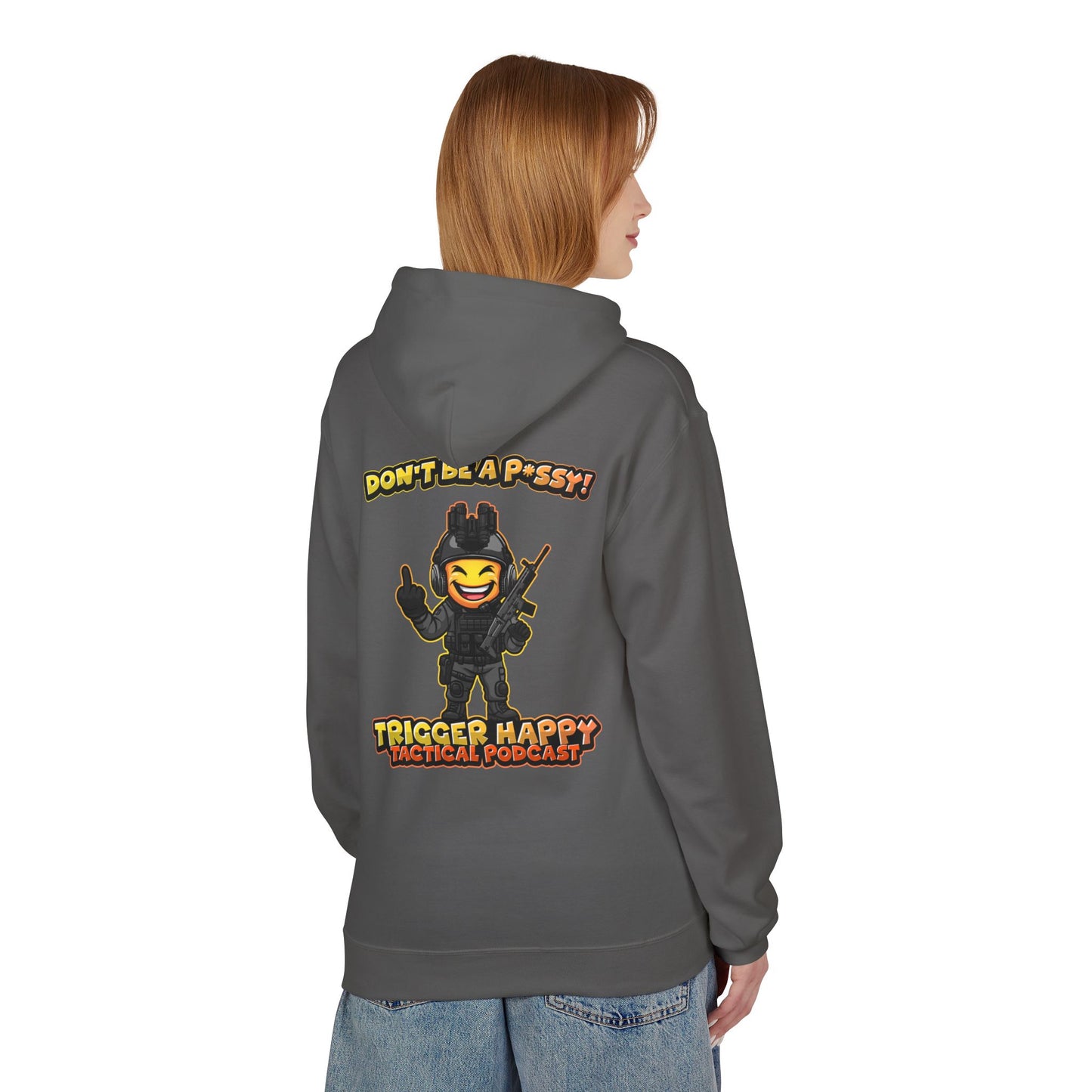 Trigger Happy Tactical Podcast - DONT BE A P*SSY Hoodie - Middle Finger - Black Gear