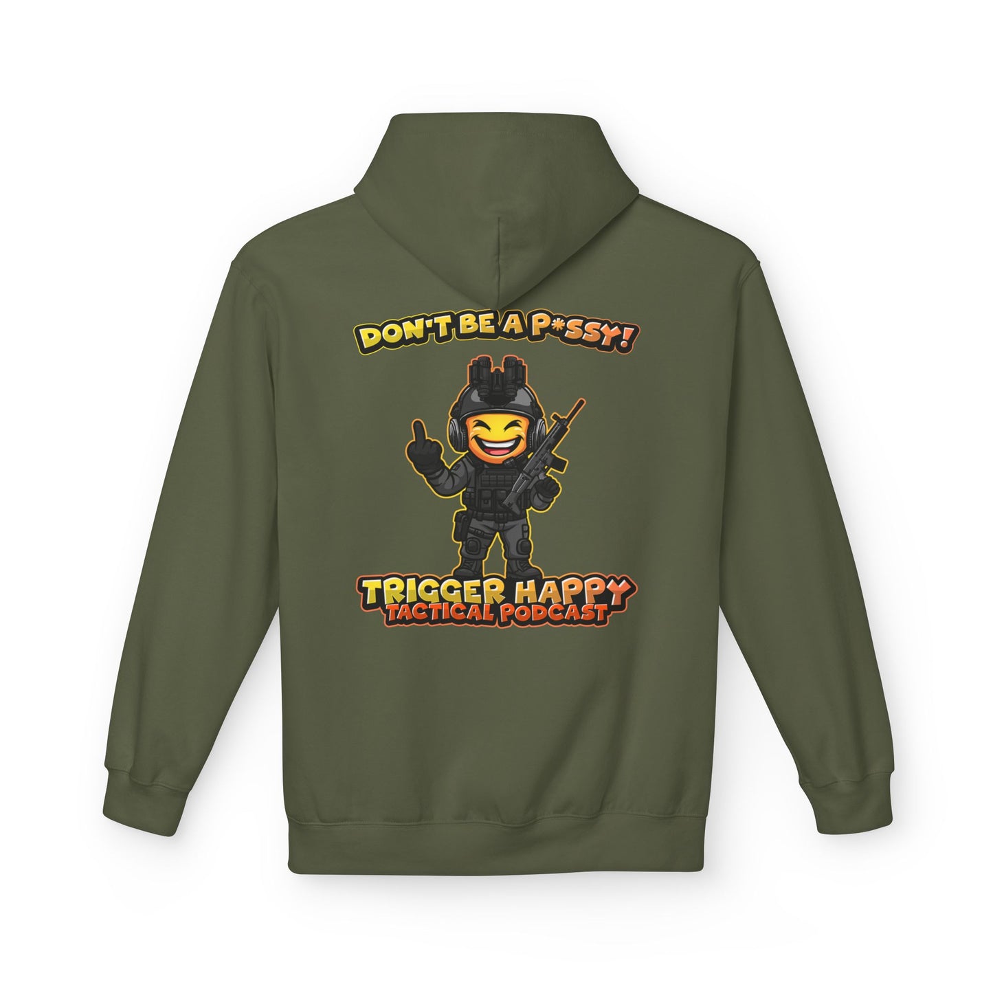 Trigger Happy Tactical Podcast - DONT BE A P*SSY Hoodie - Middle Finger - Black Gear