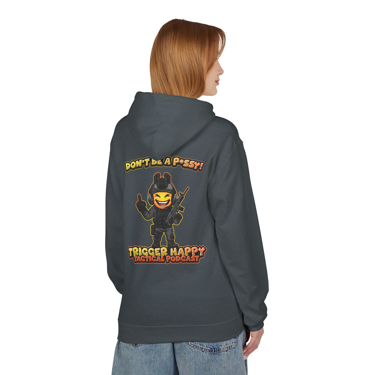 Trigger Happy Tactical Podcast - DONT BE A P*SSY Hoodie - Middle Finger - Black Gear