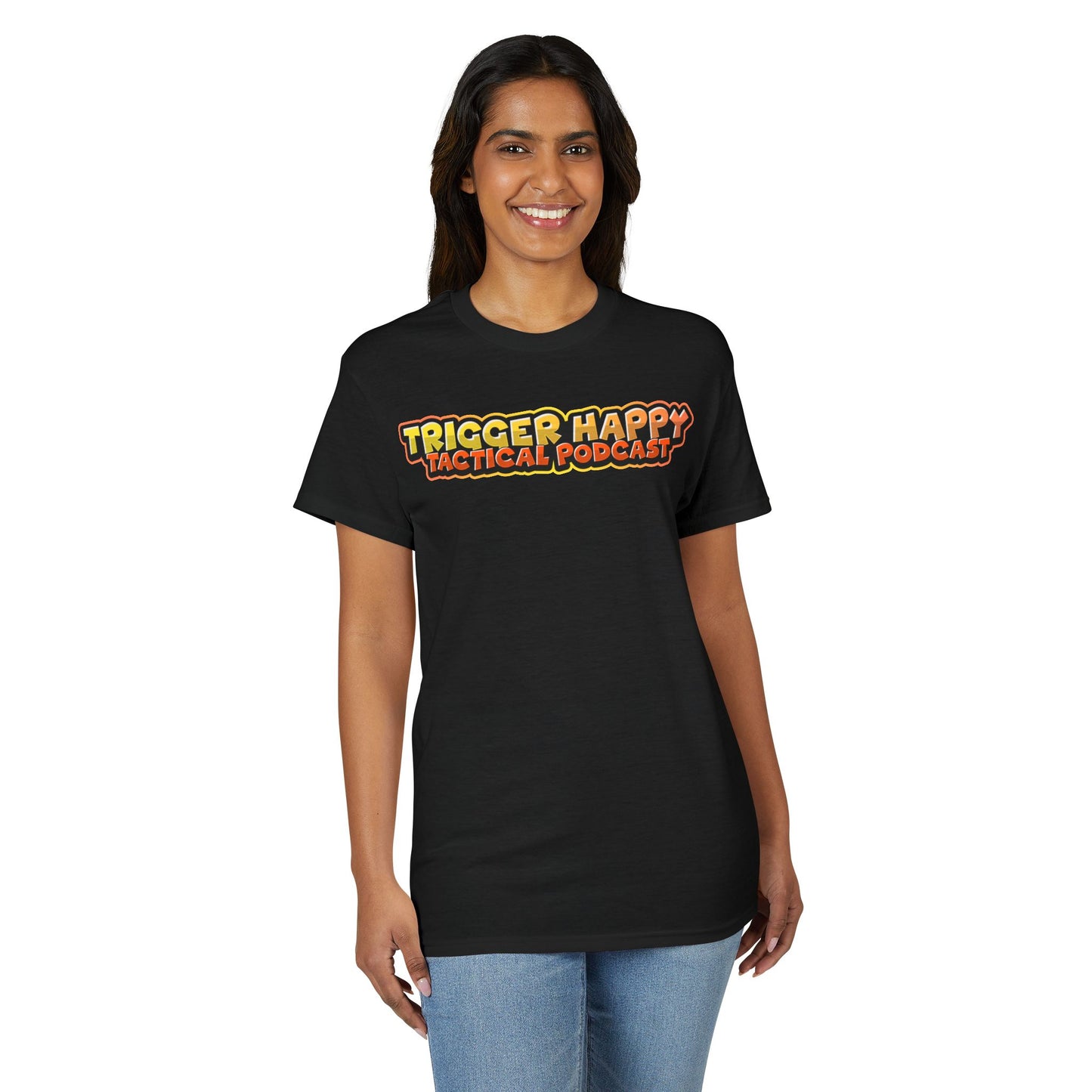 Trigger Happy Tactical Podcast T-Shirt — “Don’t Be a P*ssy” Middle Finger -Tan Gear Tee
