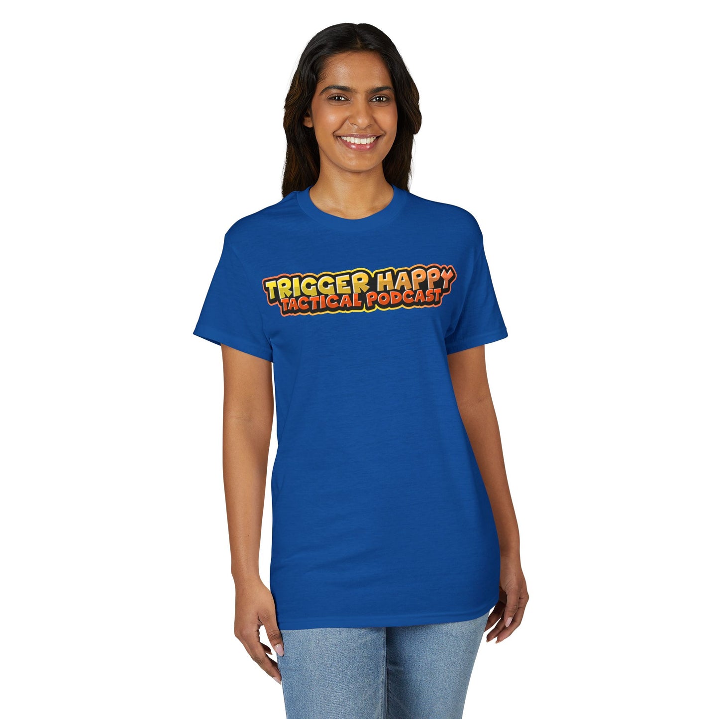 Trigger Happy Tactical Podcast T-Shirt — “Don’t Be a P*ssy” Middle Finger -Tan Gear Tee